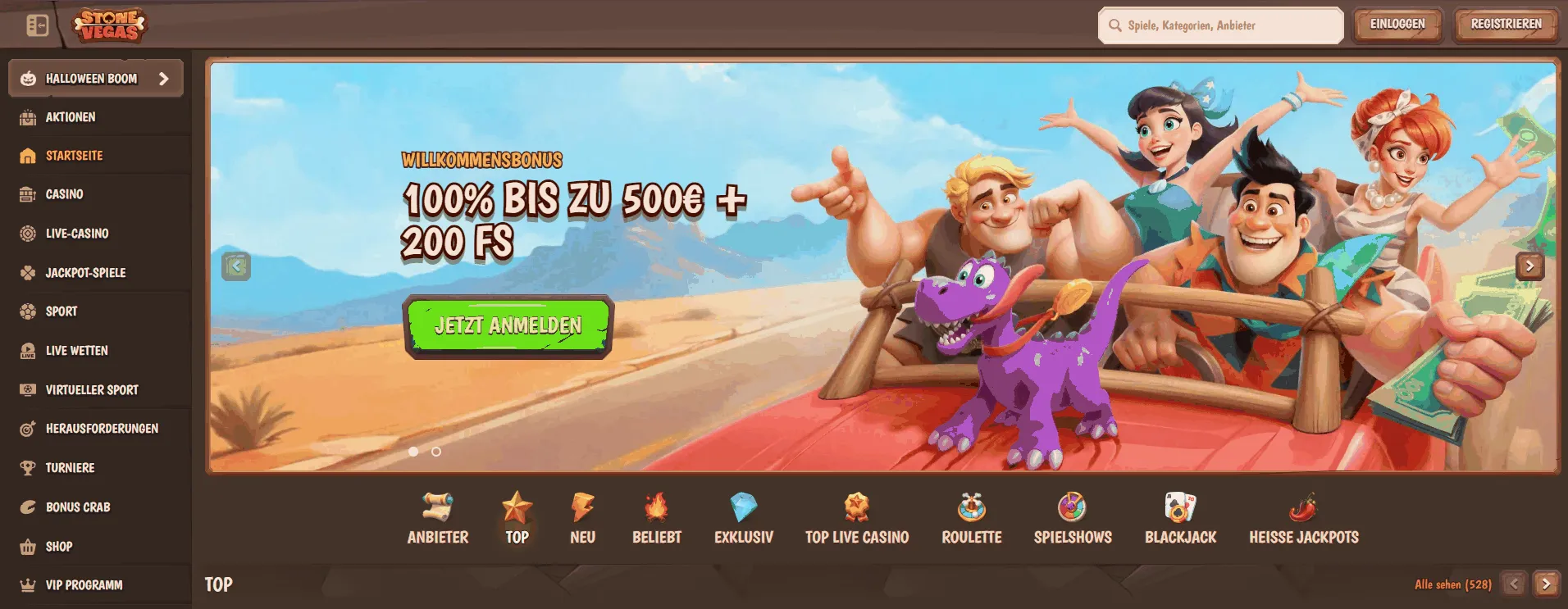 Lobby des Online Casinos Stone Vegas